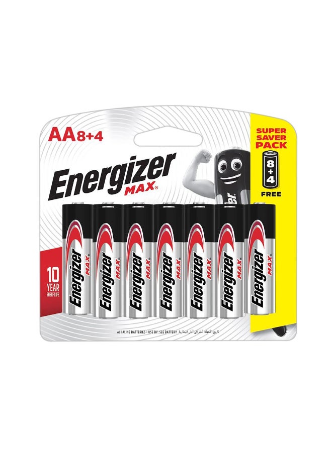 Energizer Max 12-Piece AA Ultra Alkaline Long Lasting High Performance Battery Set Multicolour 12 x 10.8 x 2.8 cm 06101-E91BP12(8+4) - Image 1